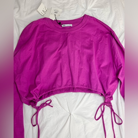 Zara NWT Fuschia Cropped Long Sleeve Size L - Picture 3 of 5